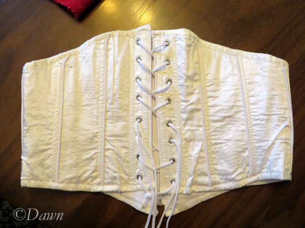 Back of the white silk corset